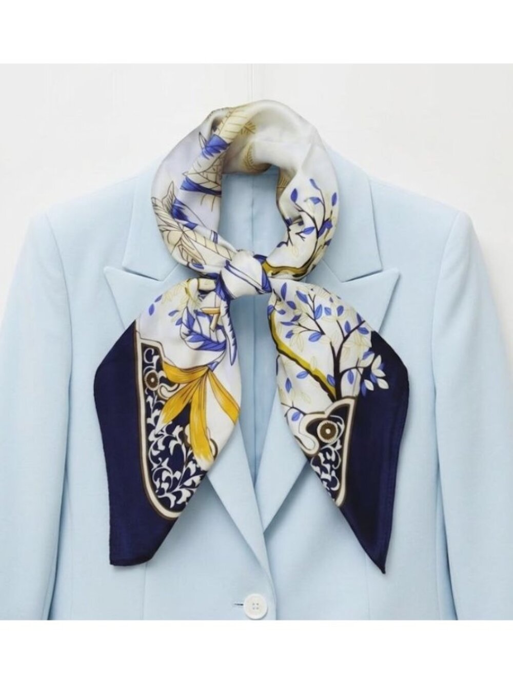 ✨Elegant Nautical Silky Square Scarf Bandana Luxury Scarf Blue Beige Luxury New✨